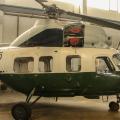 Mil Mi-2, kam 1989 zur Polizei und wurde nach sehr kurzer Nutzung dort schon 1990 ausgemustert. Länge 17,42 m, Rotor 14,56 m, Leergewicht 2365 kg, Startgewicht 3700, Reichweite 160 km, Dienstgipfelhöhe 4000 m, 210 km/h, 2 Istov GTD-350 Turbinen mit jeweils 294 kW, Baujahr 1974.